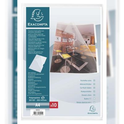 Exacompta 58201E 10x Packung mit 10 Aktensichthüllen aus festem PP 200µ, mit Einkerbung, für Format DIN A4 - Kristall