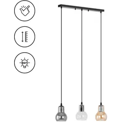 Uniprodo, Pendelleuchte, Pendelleuchte 3 Lampenschirme Rauchglas E27 Hängelampe Hängeleuchte Deckenlampe (E27)