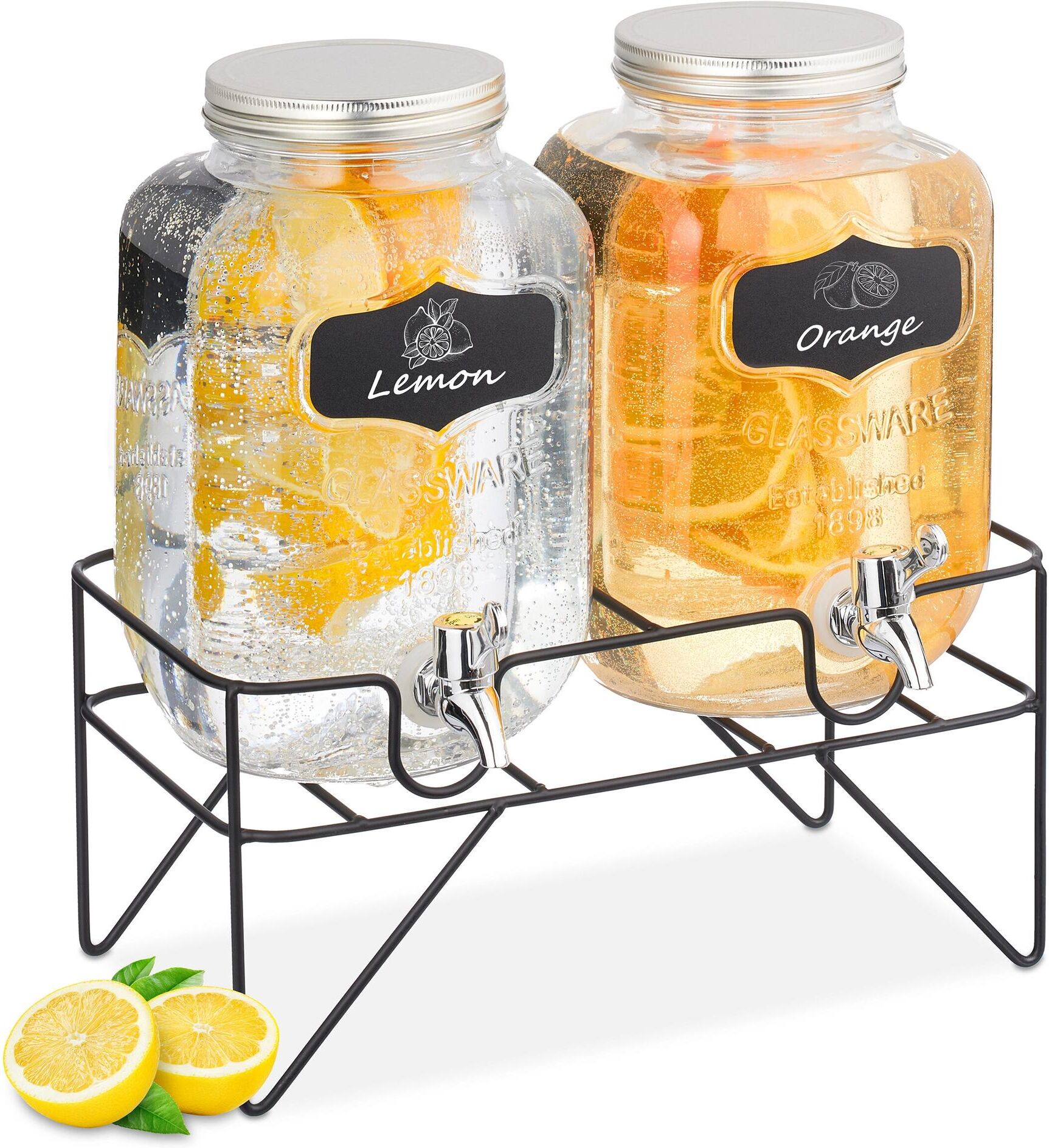 Getränkespender RELAXDAYS "mit Ständer 2er Set, 4 Liter", transparent (schwarz, silberfarben, transparent), Zapfanlagen, Getränkespender schwarz, silberfarben, transparent Einheitsgröße