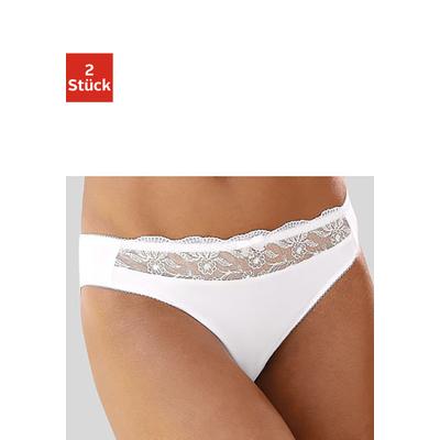 Slip NUANCE BY LASCANA, Damen, Gr. 36/38, weiß (2xweiß), Obermaterial: 92% Polyester, 8% Elasthan, Unterhosen Slip, mit schöner Stickereispitze, als Dessous-Set kombinierbar