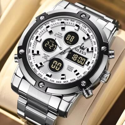Inspired Finds OLEVS Men's Multifunctional Watch Waterproof Electronic Timepiece With Luminous Display, Alarm & Fashion Dress Design white