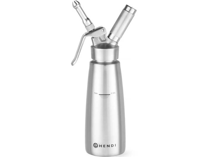 HENDI Slagroomapparaat – Profi Line – 0\,5L – Inclusief 3 spuitmondjes – Geschikt voor warme sauzen