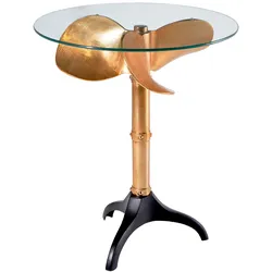 riess-ambiente Beistelltisch OCEAN - Handgefertigter Beistelltisch 75cm gold schwarz Glasplatte Metall maritim rund
