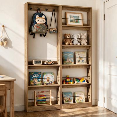 YUZHOU "78.7"" Behind The Door Bookshelf with Hooks, Narrow Bookcase, 5-Tier Wooden Floor Shelf for Study Room"