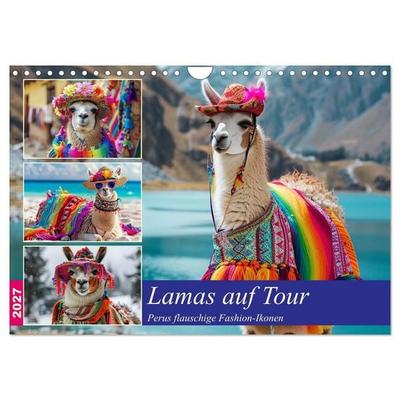 Lamas auf Tour. Perus flauschige Fashion-Ikonen (Wandkalender 2027 DIN A4 quer), CALVENDO Monatskalender