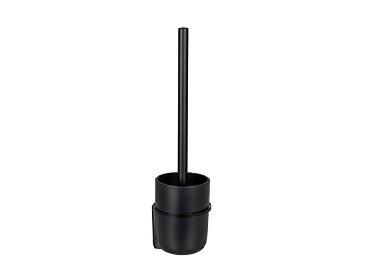 WENKO WC-Garnitur Mod. Carpino Kunststoff WC-Bürstenhalter für einfache Befestigung ohne Bohren Flexible Abdeckung Wandhalterung Metall Schwarz