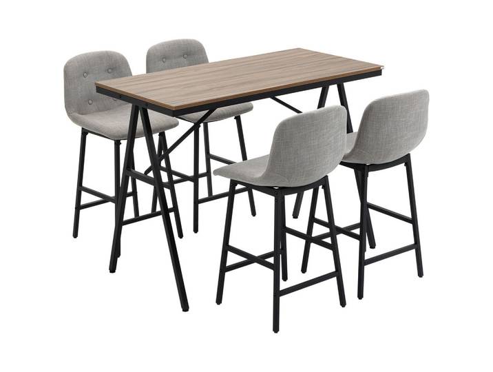Homcom Bartisch mit Barhocker Set, 5-teilig Essgruppe, Küchentisch, Bartisch Set, Grau, Hellgrau, 60x91x120 cm, Esszimmer, Barmöbel, Barschränke & Theken