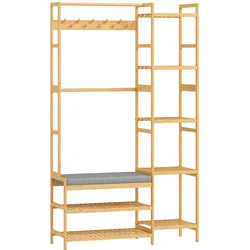 GARDEROBENSTÄNDER mit 10 Haken 104/33/175 cm Natur