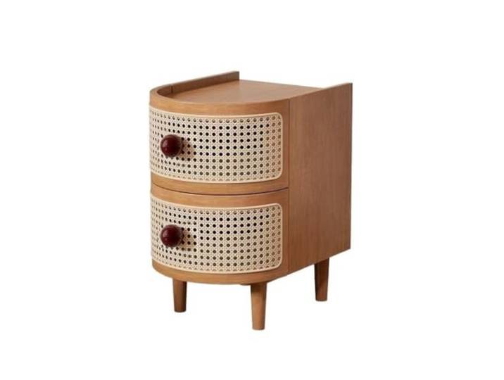 LXLAEOANG Gebogener Nachttisch Aus Walnussholz Mit Stauraum Rattan-Schubladen aus rundem Holz, platzsparende Schlafzimmerdekoration(2 draws log color)