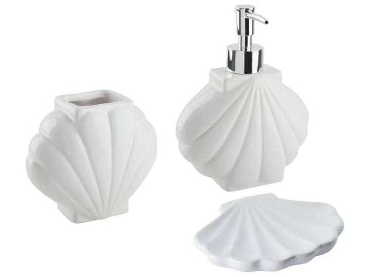 Beliani Badaccessoires Set 3-teilig Weiß Dolomit Glänzend Badezimmer Keramik, Benötigt keine Montage, 14 x 7 x 18 cm
