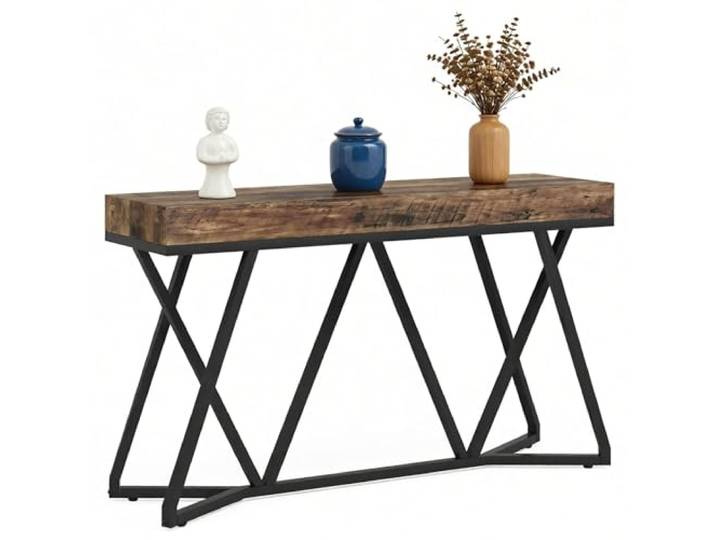 LITTLE TREE Konsolentisch mit Metallgestell, 140 cm Sofatisch im Industrial Landhausstil, Hoher Eintrittstisch für Flur & Wohnzimmer, Rustikale Holzoptik, Stabile Konstruktion, Rustikales Braun