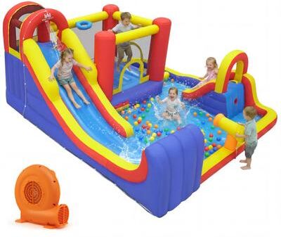 Costway 7 in 1 Outdoor Inflatable Bounce House with Water Slides and Splash Pools with 750W Blower