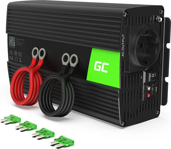 Green Cell KFZ Spannungswandler Power Inverter 12V > 230V 1000/2000W, schwarz