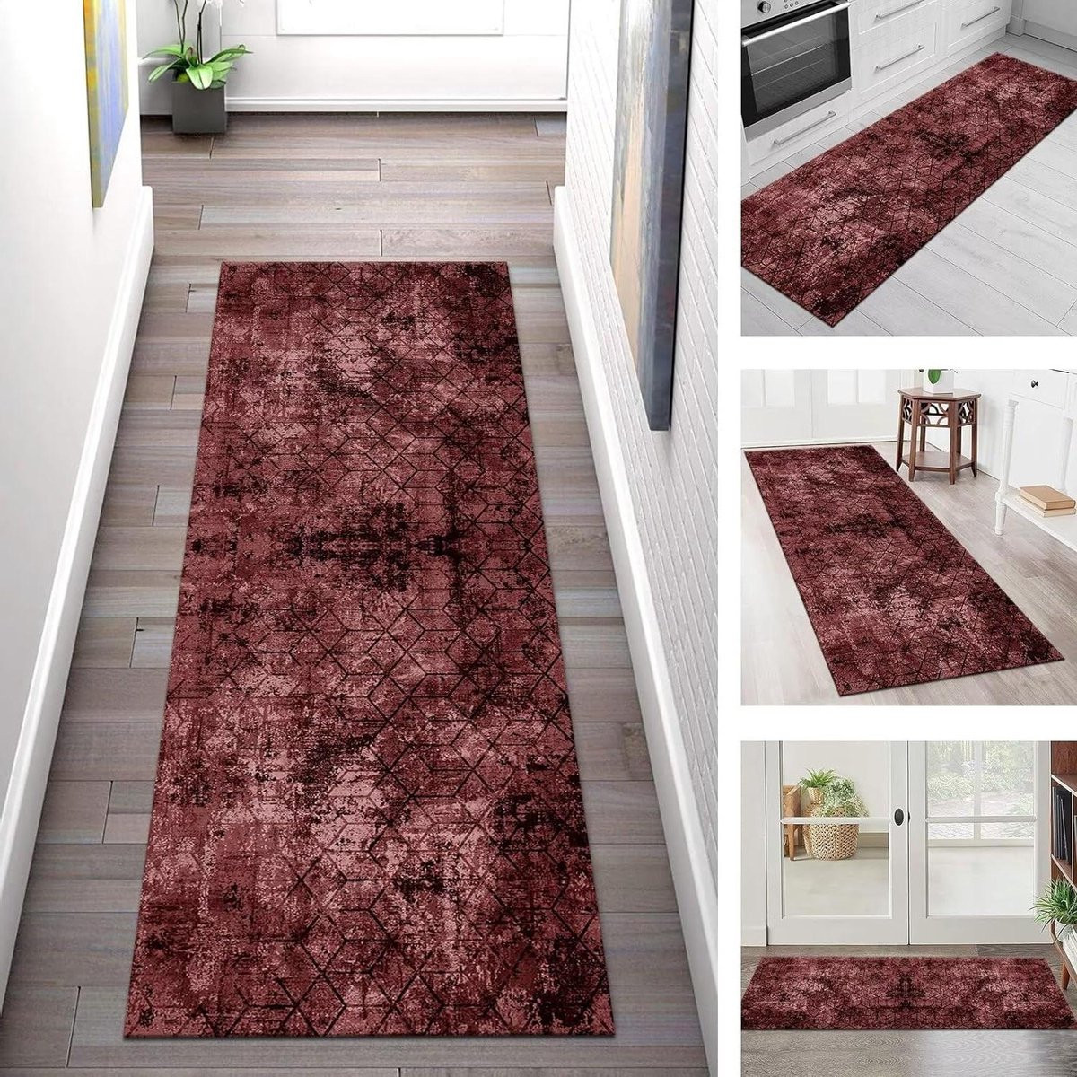 Karpet Runner Gangloper Vloerkleed Rood Zwart - 50 x 180 cm