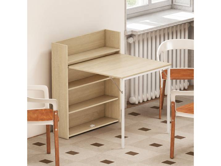 HOMCOM Table Pliante Industrielle avec Étagère Chêne 80x90x93cm