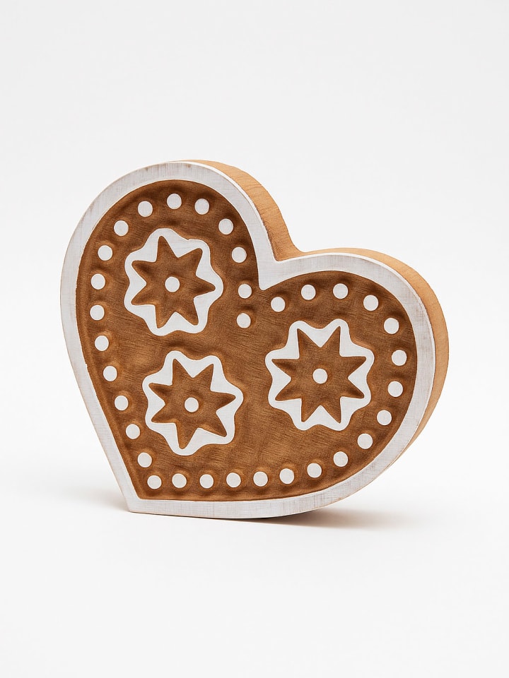 Samimi Blockdruck-Stempel ''Heart'' in Natur/ Weiß - (L)9 x (B)10 cm - onesize
