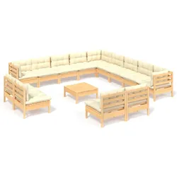 Helloshop26 - Gartenmöbel-Set 14-teilig mit cremefarbenen Kissen massives Kiefernholz 02_0015834