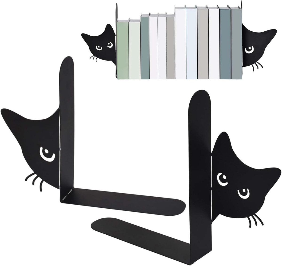 Boekensteunen Kat - 2 stuks - Zwart metaal