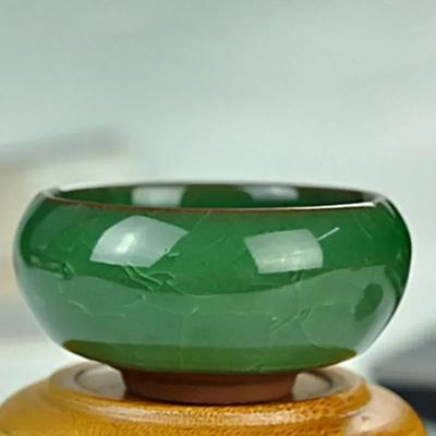 Uplift Essentials Handmade Ice Crack Ceramic Candlestick green