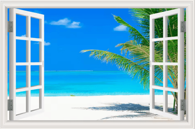 Inspire Picks 3D Beach Window Wall Sticker Ocean View Self Adhesive Wall Mural Decor 8 80x120cm 32x48inch