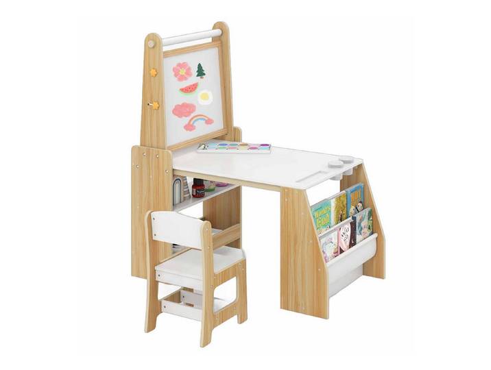 COSTWAY Kinderschreibtisch (2-St), Kindertisch Zeichentisch mit Stuhl-Set