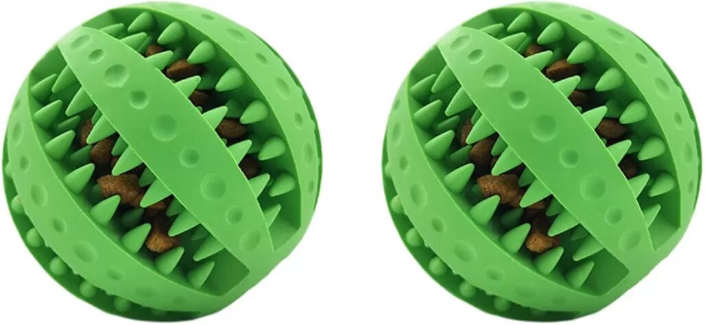 INF Jouet à mâcher pour animaux 2 pièces - Balle en caoutchouc 7cm à distribution de friandises, jouet dentaire Vert