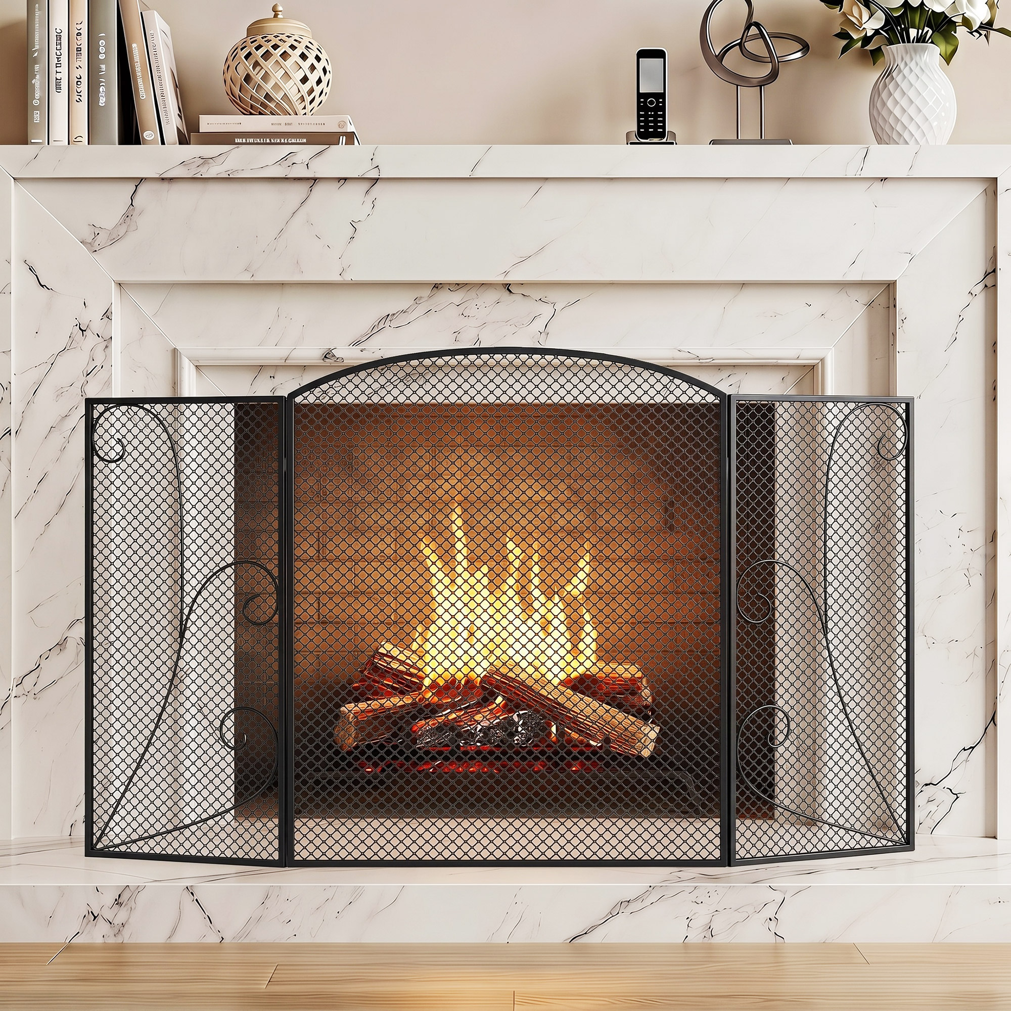 Homcom Parascintille Camino Pieghevole a 3 Pannelli in Metallo Verniciato, Pronto all'Uso, 133x1x77 cm, Nero   Aosom Italy