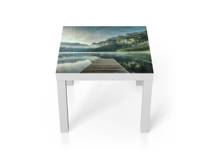 DEQORI Couchtisch 'Nebelgeheimnis am See', Glas Beistelltisch Glastisch modern