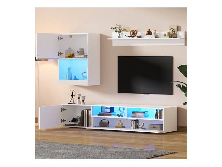 REDOM Wohnzimmer-Set mit Smartphone-gesteuerter Beleuchtung, (Wohnwand-set, Wohnzimmermöbel, 3-St., mit Soft-Close Scharnieren), mit LED-Beleuchtung