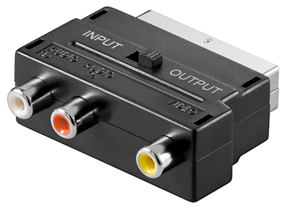 Goobay 50122 Scart naar Composite Audio/Video Adapter, IN/OUT, Scart (21-polig) naar 3x RCA, zwart