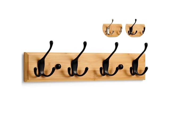 LARHN Kapstok Muur - Wandkapstok Hout - 4 Zwarte Haken - 42 cm