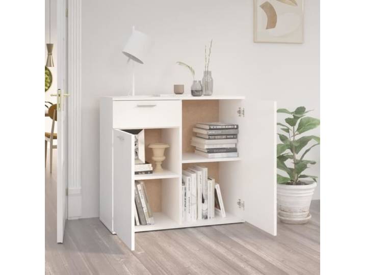 Buffet bas - SWT - Blanc - 2 portes et 1 tiroir - Style scandinave et moderne - 80x36x75 cm