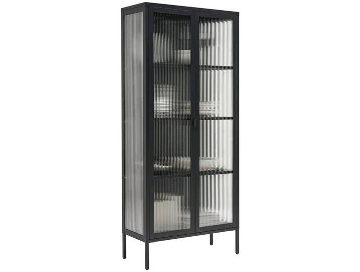 Xora Vitrine, Schwarz, Metall, Glas, 3 Fächer, 80x180x35 cm, SGS-geprüft, Bsci, stehend, Wohnzimmer, Wohnwände, Vitrinenschränke
