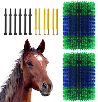 Garvee Livestock Scratching Brush 2-Pack Blue Yellow, Cow Horse Post Mount