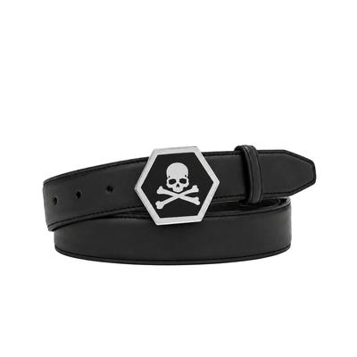 Ledergürtel PHILIPP PLEIN "Skull", Herren, Gr. 105, schwarz (0291, schwarz, nickel), Gürtel Ledergürtel