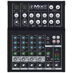 Mackie Mischpult Mix8 8-Kanal Kompaktmixer mit XLR-Kabel, Mischpult, Schwarz