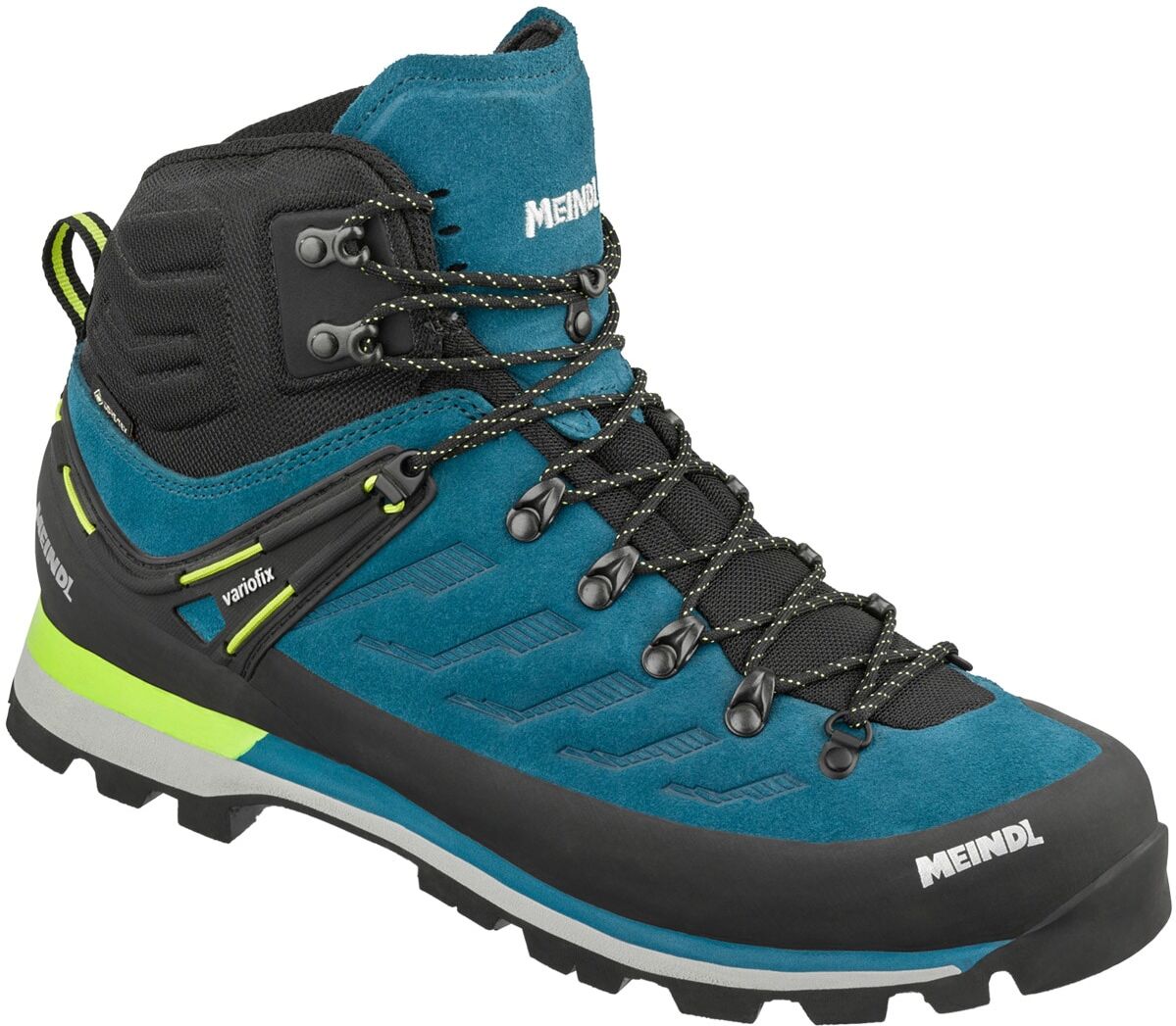 Wanderschuh MEINDL "Intervale GORE-TEX", Herren, Gr. 47, Normalschaft, blau (petrol, gelb), Veloursleder, unifarben, Schuhe Wanderschuh, Robustes Veloursleder, wasserdichtes Mesh, stabiler Halt petrol, gelb 47, Normalschaft