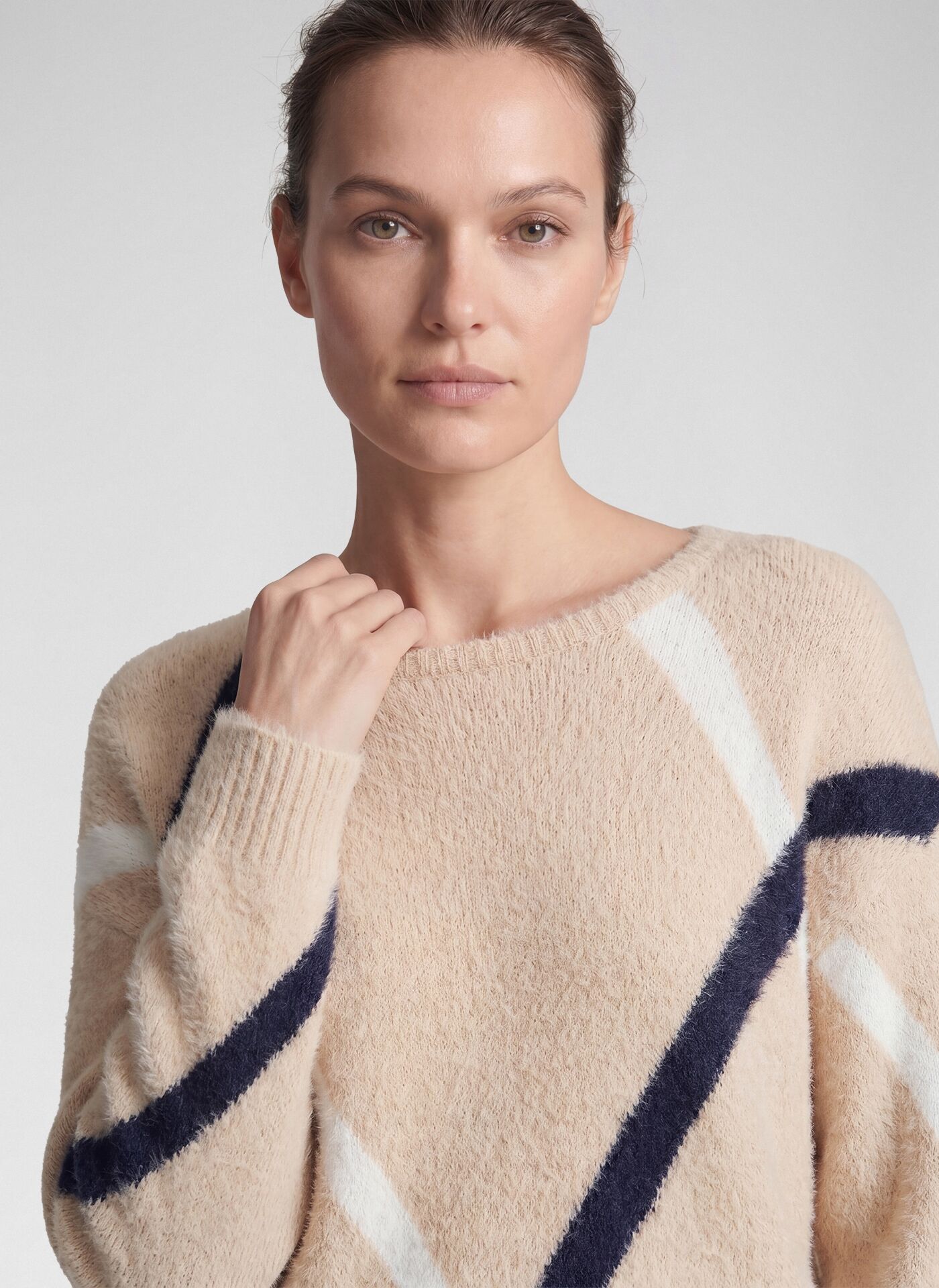 Strickpullover RABE, Damen, Gr. 48, beige (biskuit), Strick, Obermaterial: 80% Polyamid, 20% Baumwolle, gemustert, normal hüftbedeckend, Rundhals, Bündchen, Pullover Strickpullover, mit grafischem Muster biskuit 48