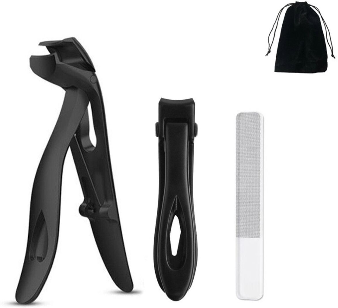INF Set de manucure professionnel 3 pièces - coupe-ongles incurvés en acier inoxydable, lime en verre et prise ergonomique