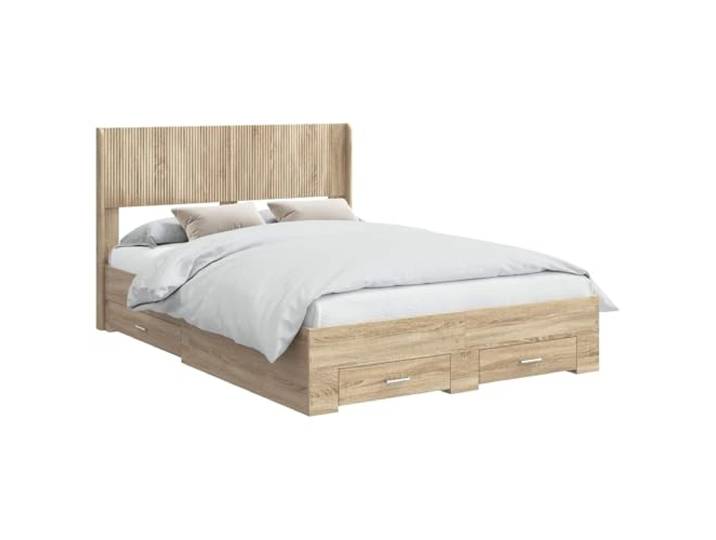 PUGYNBK Bettgestell mit Aufbewahrung, Sonoma-Eiche Feste Lamellenbasis, robustes Holz, minimalistisches Design, einfache Reinigung