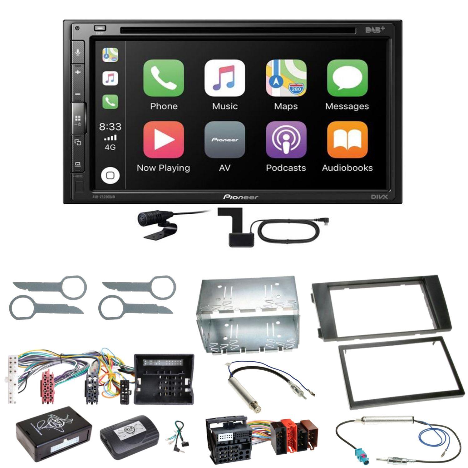 Pioneer AVH-Z5200DAB Android Auto Carplay Einbauset für Audi A6 4B Facelift