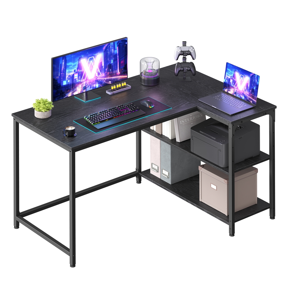 VASAGLE 110 x 80 cm Eckschreibtisch in L Form mit Stauraum für Homeoffice ebenholzschwarz LWD135BE01