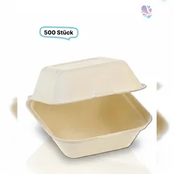 Blanc HYGIENIC Hamburger-Box groß Holzfaser, 145 x 145 x 70 mm, 500 Stk, wood fiber, stabil & nassfest, EU- Holz, kompostier- & recyclebar