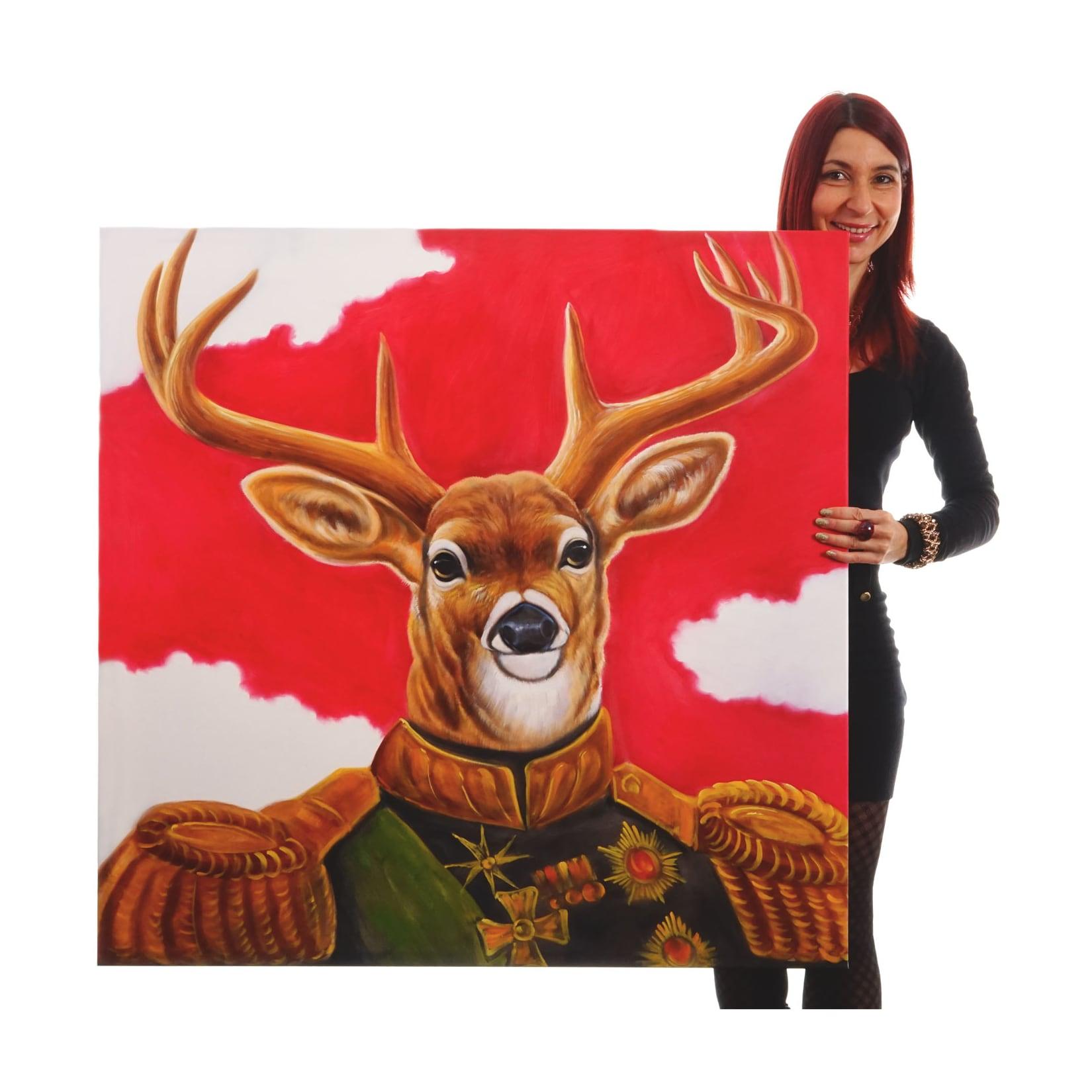Wandbild Hirsch, 100% handgemaltes Ölgemälde Gemälde XL, 100x100cm
