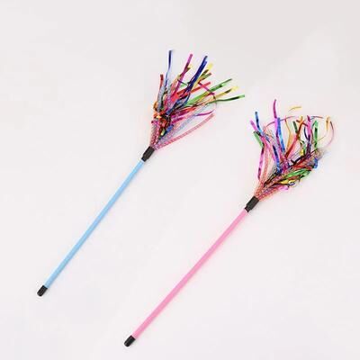 Inspired Living Playful Stripe Cat Wand Teaser Toy For Indoor Cats & Kittens 2pcs
