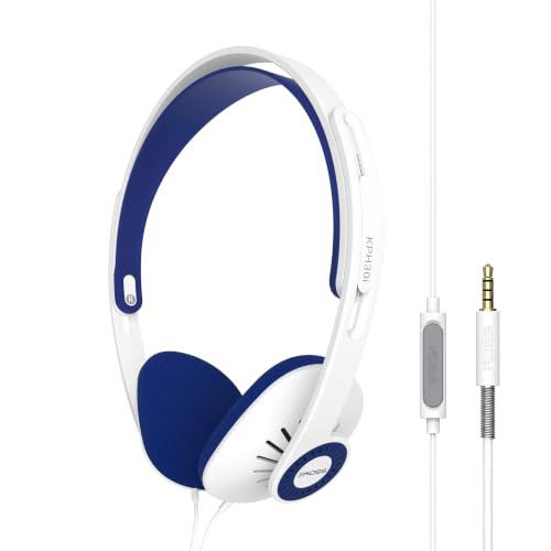 Koss KPH30i Retro On-Ear Hoofdtelefoon met in-line microfoon en afstandsbediening, Wit/Blauw
