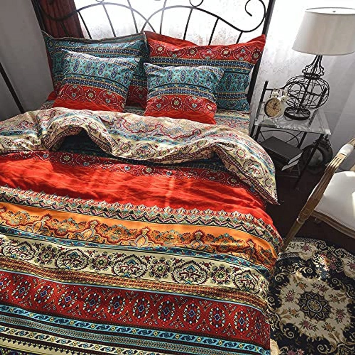 Merkloos Kleurrijk Flanel Bedlinnen Set 100% Katoen met Rits voor Bohemian Stijl