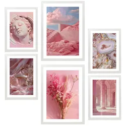 POSTER Set Mit 6 Rosa Komposition A3 & A4 Weißer Rahmen
