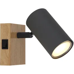 Wandlampe Wandleuchte Holzlampe Wohnzimmerlampe braun,  mit verstellbarem Spot, Metall schwarz graphit braun, 1x GU10, BxH 7x10 cm