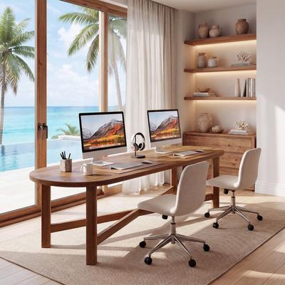 1Easylife "70.7"" Oval Solid Wood Home Office Executive Computer Desk, Farmhouse Workstation Writing Table with X Cross Support"